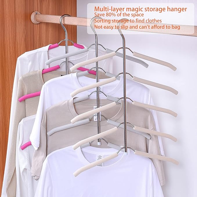 3 Pack 5 in 1 Blouse Tree Hangers Space Saving Clothes Hangers Swing Arm Non Slip Padded Coat Hanger Multi-Layer Clothes Hanger Heavy Duty Stainless Steel Sweater Shirt Hanger（Gray）