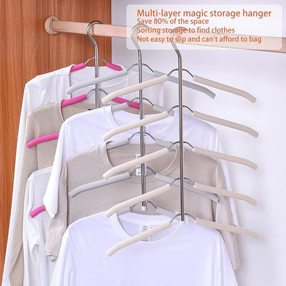 3-Pack 5-in-1 Space Saving Blouse Hangers - Non-Slip Padded Swing Arm Coat Hangers, Heavy Duty Stainless Steel for Shirts & Sweaters (Black)