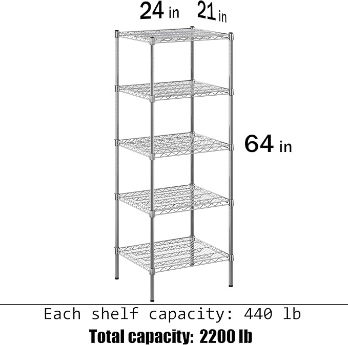 21" Deep x 24" Wide x 64" Height Wire Shelving Kit | 5-Tier | NSF Commercial Storage Rack Unit