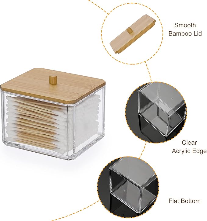 Hipiwe Acrylic Qtip Holder 2 Pack Cotton Swab and Ball Organizer with Lid Bathroom Q-tip Dispenser Clear Acrylic Apothecary Jar for Cotton Pads, Swabs, Balls, Storage Containers for Organizing