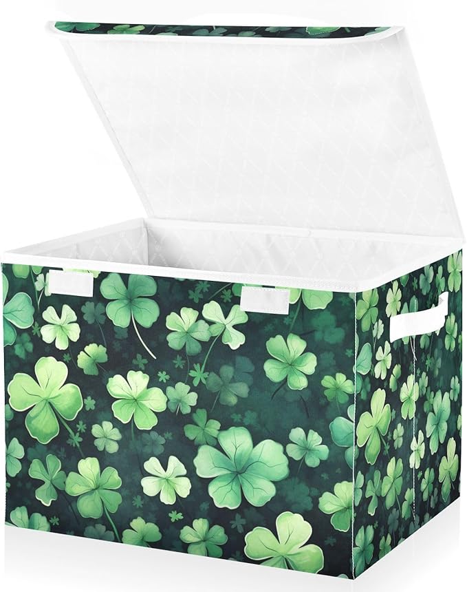 senya St. Patrick's Day Baskets Collapsible Storage Bins with Lids, St Patricks Clover Leaves Storage Boxes Clothes Baskets for Organizing