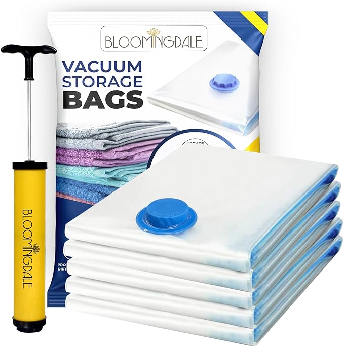Bloomingdale Vacuum Bags For Travel Reusable Vacuum Bags For Clothes With Pump For Space Saving Ziplock Bags For Travel Packing Blankets Compression Vacuum Storage Bags,Vacuum Bag- Set Of 5 (2S,2M,1L)