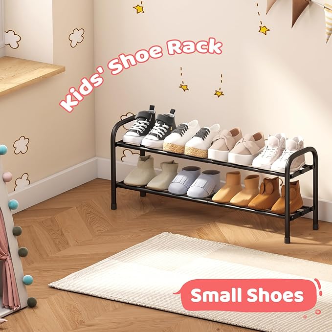 kiplant Shoe Rack for Closet, Black 2-Tier Expandable Closet Shoe Rack Metal Organizer, Heavy Duty Shoe Storage Shelf for Entryway, Doorway, Narrow Space