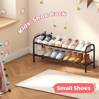 kiplant Shoe Rack for Closet, Black 2-Tier Expandable Closet Shoe Rack Metal Organizer, Heavy Duty Shoe Storage Shelf for Entryway, Doorway, Narrow Space