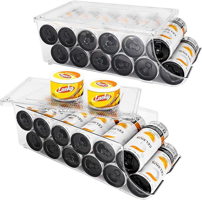 SCAVATA 2 Pack Soda Can Organizer & 2 Pack Skinny Can Organizer for Refrigerator