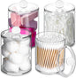 XIPENGKEJI 4 Pack Qtip Holder,Canister Apothecary Jar Set, Bathroom Jars with Lids Set for Cotton Swabs, Balls, Pads, Floss Picks,10oz-12oz Plastic Canisters Restroom Bedroom Vanity Organizer