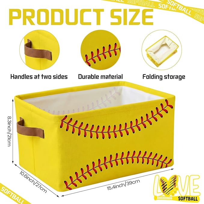 Boao 4 Pack Softball Storage Baskets for Gifts Empty Collapsible Laundry Storage Bins with Handles Foldable Boxes for Home Bedroom Office Holiday Toy Clothes Containers