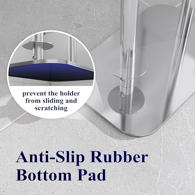 Kitsure Toilet Paper Holder Free Standing – Rustproof Metal Toilet Paper Stand for 4 Rolls with Anti-Slip Base and Shelf for Phone & Small Items, Bathroom Organizers and Storage, Medium, Silver