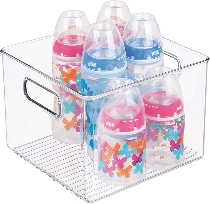 iDesign Kitchen Binz BPA-Free Plastic Deep Stackable Organizer with Handles - 8" x 8" x 6", Clear (Pack of 2)