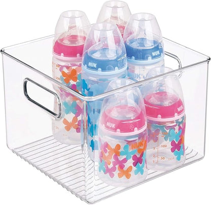 iDesign Kitchen Binz BPA-Free Plastic Deep Stackable Organizer with Handles - 8" x 8" x 6", Clear (Pack of 2)