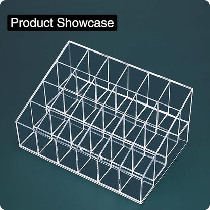MOSIKER Lipstick Organizer,Small Clear Plastic Compact Lip Gloss Chapstick Perfume Sample Mascara Holder with 24 Slots