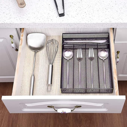 COSWE Silverware Tray for Drawer, Silverware Organizer, Metal Drawer Organizer Kitchen Utensils with Foam Feet Multi Compartments Cutlery Organizer in Drawer