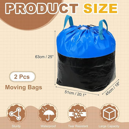 uxcell 2Pcs Extra Large Moving Bags, 20 x 18 x 25" Heavy Duty Woven Clothes Storage Totes Waterproof Packing Bags with Elastic Band and Handle for Home Camping Packing Quilts, Blue