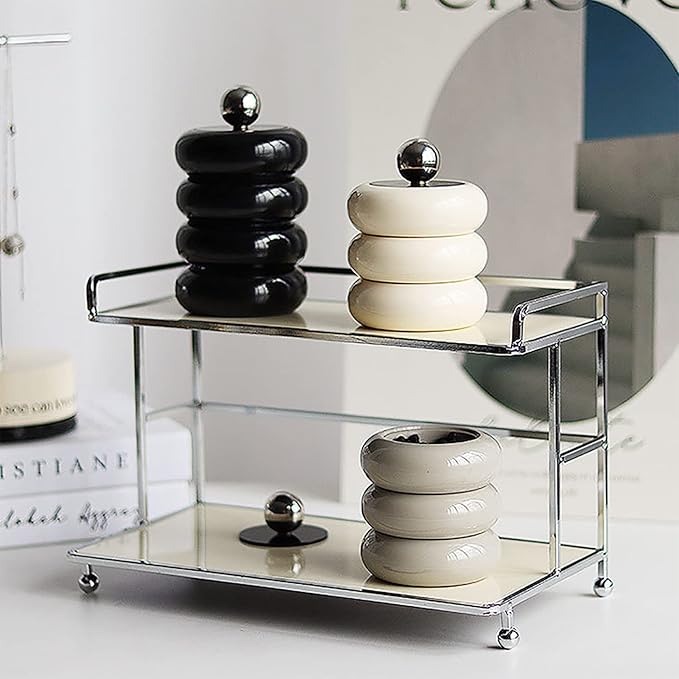 TOPINCN Qtip Holder, Nordic Qtip Holder Dispenser Doughnut Shape Makeup Storage Box with Lid for Cotton Swab Storage (Milky White 3 Layers)