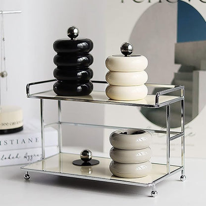 TOPINCN Qtip Holder, Nordic Qtip Holder Dispenser Doughnut Shape Makeup Storage Box with Lid for Cotton Swab Storage (Milky White 3 Layers)