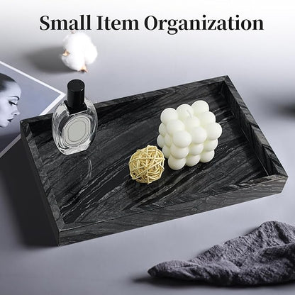YMXYJM Natural Marble Tray for Bathroom, Genuine Ancient Wood Grain Marble Vanity Tray, Luxury Stone Trays for Dresser, Home Decor, Kitchen, Non-Resin/Non-Ceramic, 12"x 8", Ancient Wood Grain