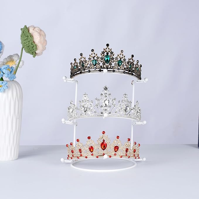 Crown Display Stand, 3-Tier Tiara Headband Display Rack White, Brackets Hair Accessories Organizer, Bathroom Vanity Storage Tray for Women Girls