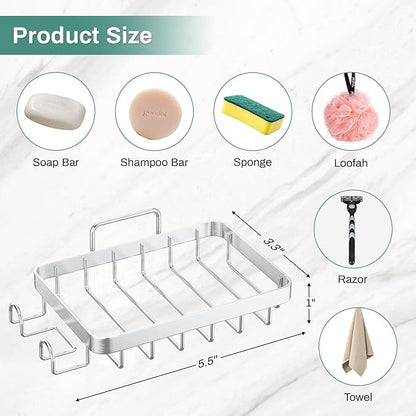 Bar Soap Holder for Shower, Adhesive Self Draining Shower Soap Bar Holder Dish Wall Mounted, Bathroom Soap Container Caddy Tray Saver Case Box for Loofah Razor Shampoo, Silver