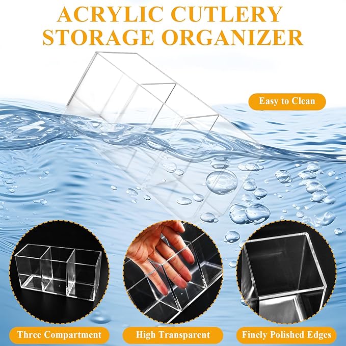 4Pack Acrylic Cutlery Storage Organizer, Transparent Plastic Silverware Utensil Holder Cutlery Spoon and Fork Holder Caddy for Party Kitchen Countertop Organization Knife Tableware