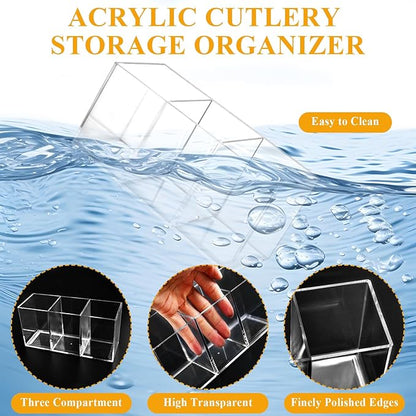 4Pack Acrylic Cutlery Storage Organizer, Transparent Plastic Silverware Utensil Holder Cutlery Spoon and Fork Holder Caddy for Party Kitchen Countertop Organization Knife Tableware