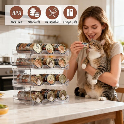 Cat Food Can Organizer, 4 Tier Can Organizer for Pantry, Transparent Acrylic Cat Food Storage Container Holds 72 (3.5oz) Cans, Can Rack Organizer for Countertop Kitchen Cabinet