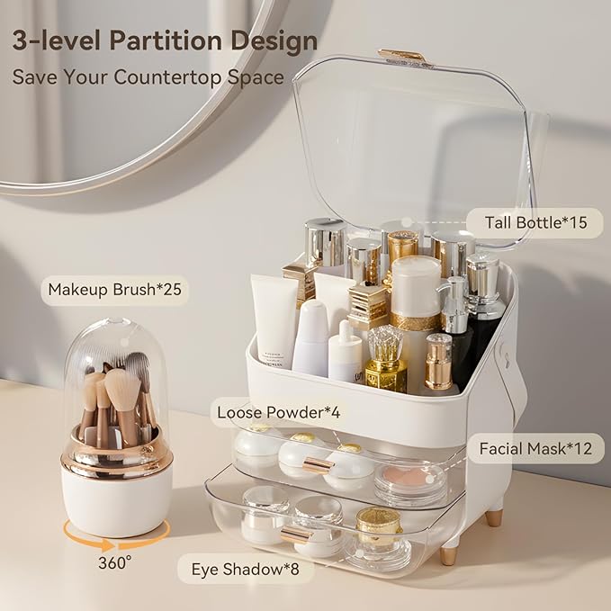 Makeup Organizer Countertop, Skincare Bathroom Counter Organizer, Storage Box Cosmetic Display Cases, Teen Girl Gifts Trendy Stuff Make up Organizers for Vanity, Dresser (Rose Gold)