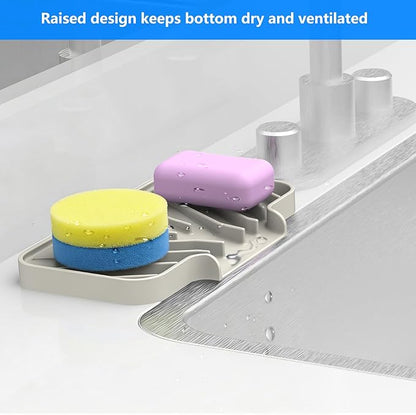 Sponge Holder for Kitchen Sink, Dish Sponge Holder & Soap Tray with Drain, Bathroom Sink Sponge Drying Rack & Perfect Organizer for Dispenser,Bottle,Cup on Sinks or Counter(8"x 4"Cream)