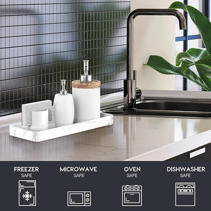 Gurygo 12" Ceramic Bathroom Vanity Tray for Kitchen Counter - Kitchen Soap Trays - Rectangular Vanity Tray for Bathroom - Porcelain Large Serving Trays (Marble, Set/1)