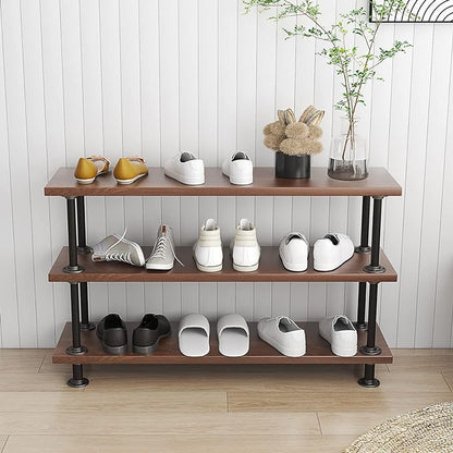 MUZIK 3-Tier Industrial Pipe Table Leg Set, Iron Base Legs Rustic Iron Pipe Shelves for Shoe Rack, Kitchen Rack, Storage Organiser, Bookcase, Wood Planks NOT Included