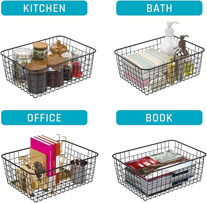 Metal Black Large Wire Basket Food Storage Organizer,pantry organizers and storage for Organizing Kitchen Cabinets potato onion, 2 Pack