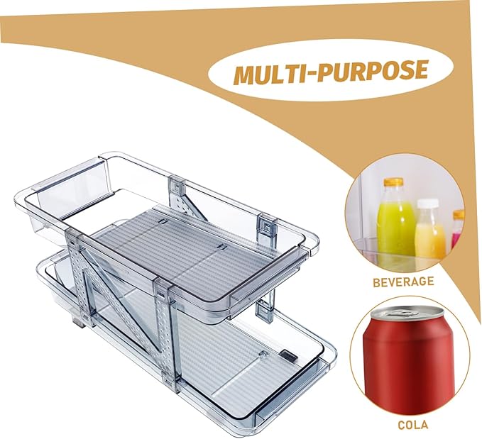 Soda Can Dispenser Double Tier Rolling Beverage Holder for Refrigerator Space-saving Drink Organizer Design for Easy Viewing for Kitchen and Pantry Storage