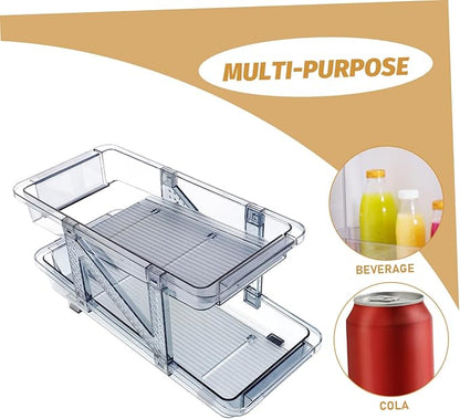 Soda Can Dispenser Double Tier Rolling Beverage Holder for Refrigerator Space-saving Drink Organizer Design for Easy Viewing for Kitchen and Pantry Storage