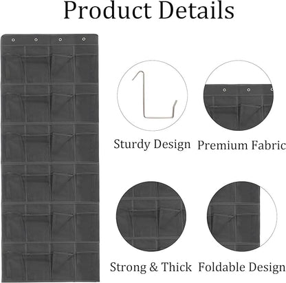 Black Over Door Shoe Organizer, 24 Large Pockets Hanging Storage for Closet Organization, Space Saving Shoe Rack and Accessory Holder