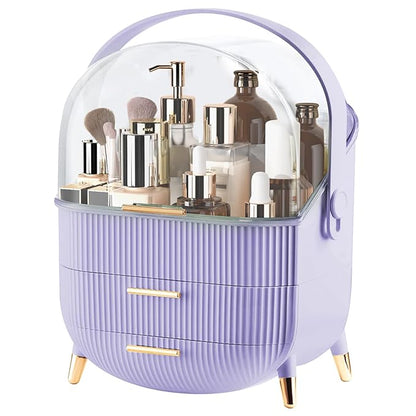 Makeup Organizer for Vanity, Make up Organizers and Storage, Cosmetics Skincare Organizers with Lid and Drawers, Cosmetic Display Cases for Countertop, Bathroom, Dresser, Ideal Gifts for Women(Purple)