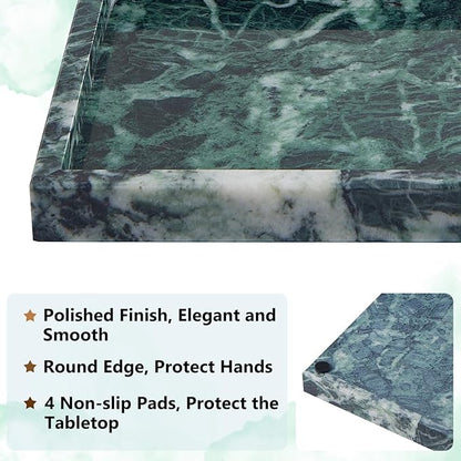 Real Natural Marble Tray for Bathroom, Vanity, Kitchen and Desktop, Rectangle Genuine Marble Stone Tray for Jewelry, Cosmetics, Candles, Lotion, Perfume (Snowflake-Green, 12" x 8" x 1.2")