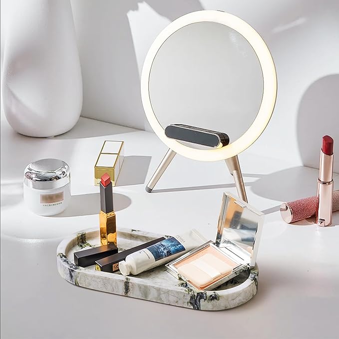 Natural Marble Vanity Tray Luxury Oval Stone Trays for Jewelry Perfume Candle, Calacatta Viola Decorative Dish for Bathroom,Bedroom,Dresser Countertop Storage Organizer for Home Decor (WH059)