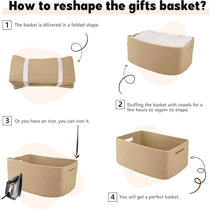 OIAHOMY Storage Basket for Shelves, Closet Cube Storage Bins Baskets for Clothes Blanket Towels, Baby Nursery, Toy Baskets Box, Woven Rope Basket, 15.75 * 11.81 * 7.09 ININ, 2 Packs Jute Yellow