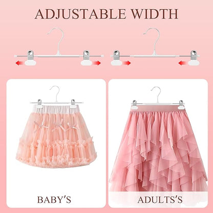 14Inch Clothes Pants Hangers with WideClips 10 Pack,Non-Slip Adjustable Skirt Hanger for Women,Space-Saving Heavy Duty Men Hangers for Pants,Trousers,Jeans,Shorts,White