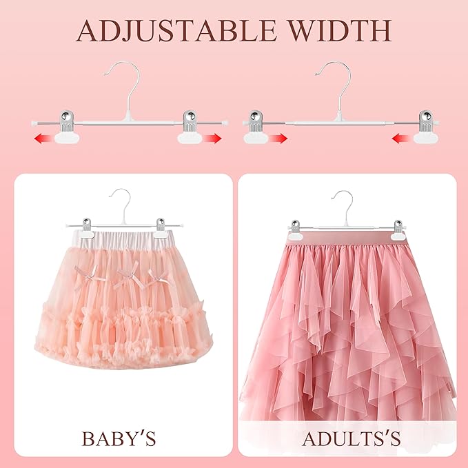 Clothes Pants Hangers with Wide Clips 50 Pack,Non-Slip Adjustable Skirt Hanger for Women,Space-Saving Heavy Duty Men Hangers for Pants,Trousers,Jeans,Shorts 12Inch White