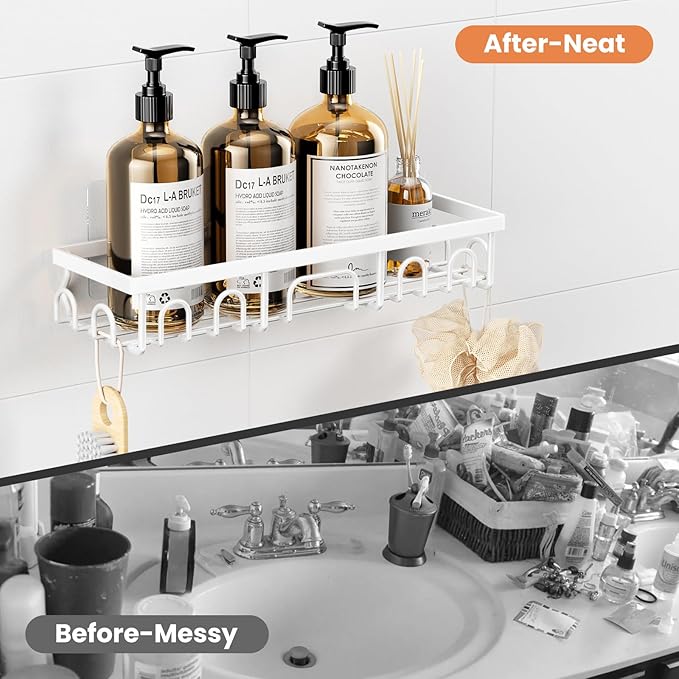 Shower Caddy, 5 Pack Shower Shelves for Inside Bathroom, Rustproof Adhesive Bathroom Organizer with Soap Holder, No Drilling Washroom Organizers and Storage for Bathtub Room/Kitchen/Home, White