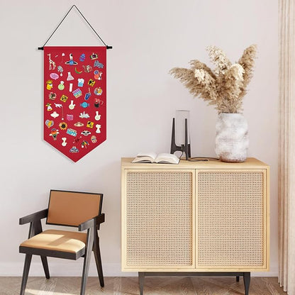 Winmany Wall Hanging Brooch Jewelry Storage Case Canvas Display Stand Enamel Pin Display Banner Holder Earrings Necklace Glitter Pin Collection Organizer (Red)