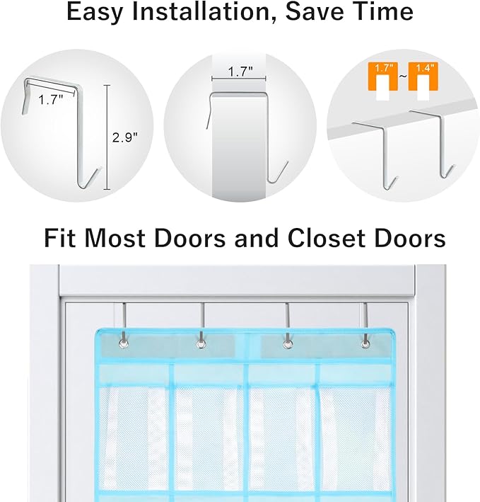 F-color 16-Pocket Hanging Organizer - Over the Door Shoe Organizer, Cruise Essentials for Cabin & RV, Breathable Mesh Storage Pockets, Space Saving Hanging Storage Holder with 4 Sturdy Metal Hooks