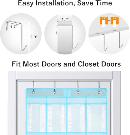 F-color 16-Pocket Hanging Organizer - Over the Door Shoe Organizer, Cruise Essentials for Cabin & RV, Breathable Mesh Storage Pockets, Space Saving Hanging Storage Holder with 4 Sturdy Metal Hooks