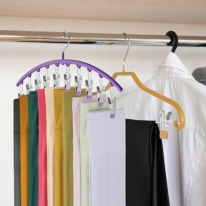 Legging Organizer for Closet, Metal Yoga Pants Hanger w/Rubber Coated 1 Pack w/10 Clips Hold 10 Leggings, Hangers Space Saving Hanging for Closet Organizers and Storage-Purple