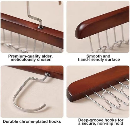 CTESNE【4 Pack】 Belt Hanger for Closet,Wooden Tie Rack Hangers for Men with 8 Hooks, Space Saving Tie Holder Organizer,Closet Storage for Belts,Ties,Bras,Scarves,Tank Tops