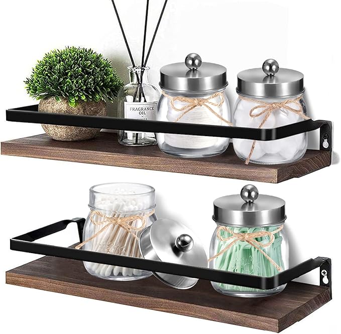 SheeChung 4 Pack Apothecary Jars with Lids, Bathroom Organizers and Storage, Qtip Holders Set, Bathroom Decor, Small Mason Jars for Q-tips, Cottons, Floss, Balls, Cotton Swabs-Brushed Steel