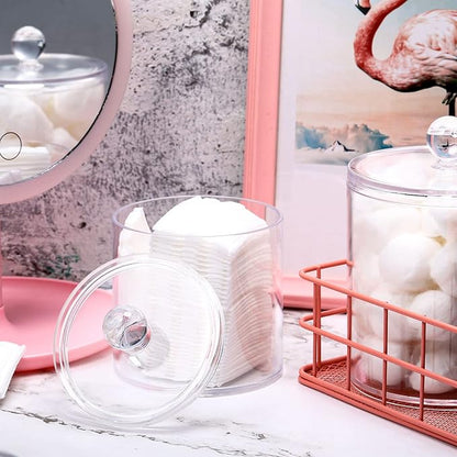 Meanplan Plastic Apothecary Jars with Lids Acrylic Holder Dispenser for Bathroom, 10/22/39 oz Clear Plastic Storage Jars Floss Container for Swab Cotton Ball, 3 Sizes(6 Pack,Acrylic Lid)