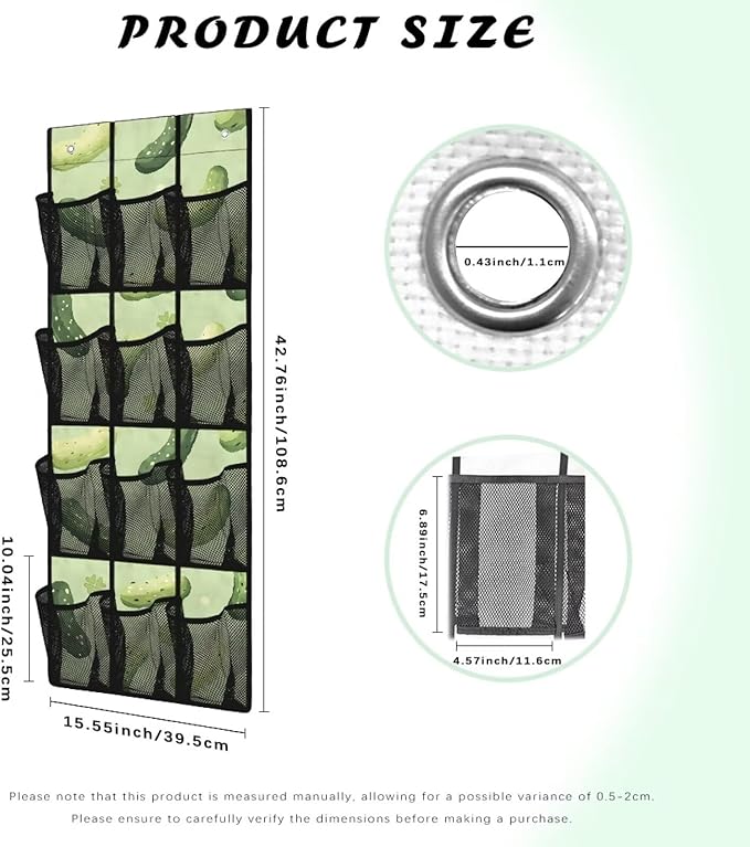 Cucumber Over the Door Shoe Organizer,Shoe Organizer Door Hanger,Space Saver Shoes Hanger Storage Organizer Bag with 12 Mesh Large Pockets
