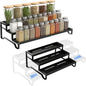 SANKEU Expandable Spice Rack Organizer for Cabinet 3 Tiered Metal Seasoning Organization with Guardrails Spice Shelf Storage for Jars Adjustable Length 13"-21" Black 1Pack