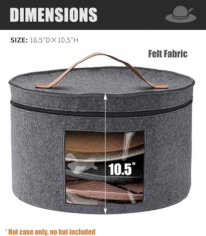 Hat Box, Travel Hat Storage Box, Foldable Space-saving Hats Boxes Organizer for Men & Women Storage, Stackable Hats Carrier Case for Round Brim, Cowboy, Panama, Tweed Caps - Grey